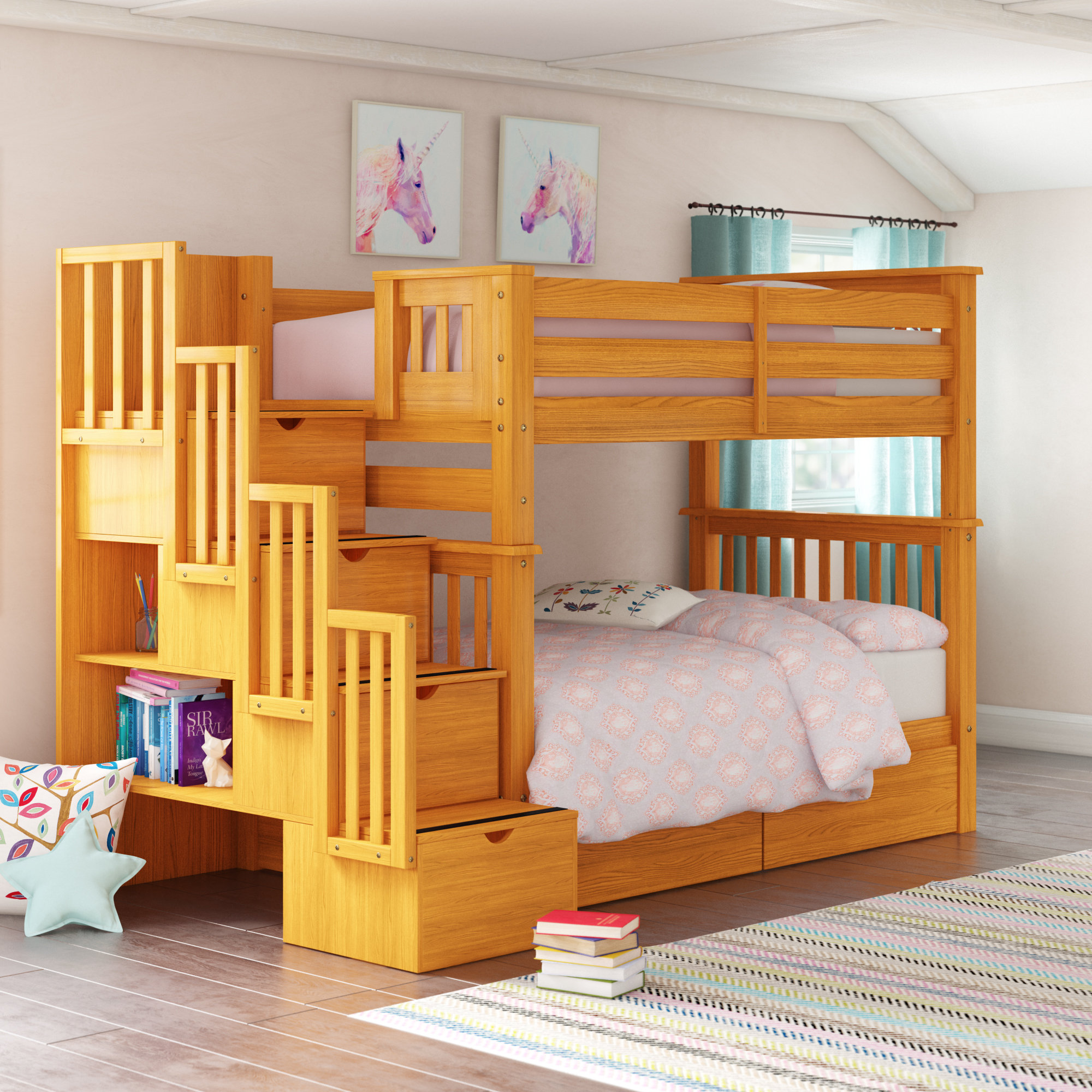 Harriet Bee Tena Tall Stairway Twin Over Twin Bunk Bed With