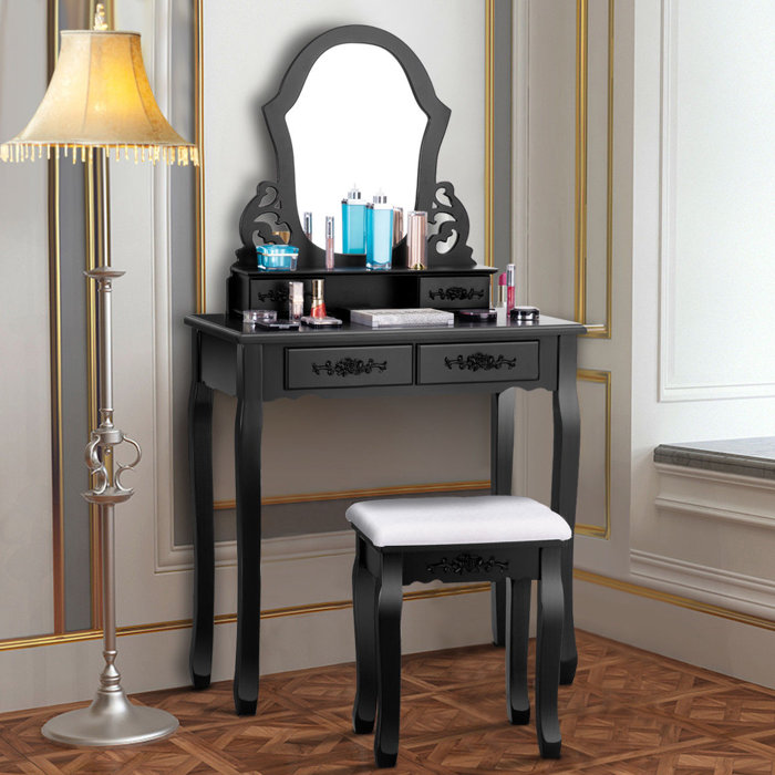 House Of Hampton Costway White Vanity Jewellery Wooden Makeup House Of Hampton Costway White Vanity Jewellery Wooden Makeup Dressing Table Set Bathroom W Stool Mirror 4 Drawer Reviews Wayfair Ca