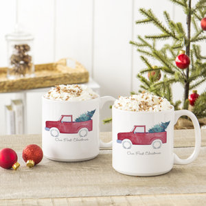 Holiday Christmas Tree Truck Coffee Mug (Set of 2)