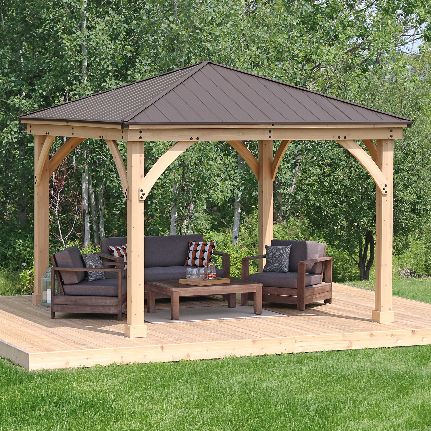 Yardistry Meridian 12 Ft W X 12 Ft D Solid Wood Patio Gazebo