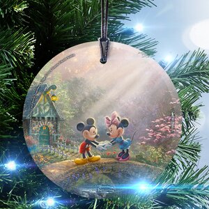 Disney Thomas Kinkade (Mickey and Minnie Sweetheart Bridge) StarFire Prints Glass Hanging Ornament