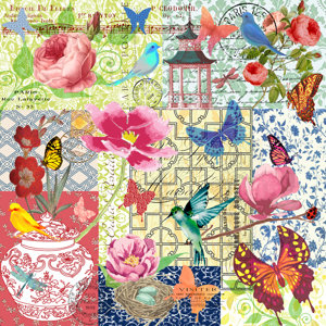 'Chinoiserie Birds and Butterflies' by Jill Meyer Graphic Art on Wrapped Canvas