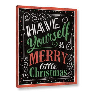 Holiday Chalk Green Red Border Textual Art on Wrapped Canvas