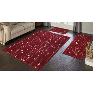 Trumbull 3 Piece Red Area Rug Set