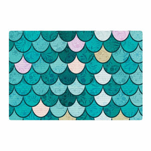 Famenxt Mermaid Fish Scales Illustration Teal/Nautical Area Rug