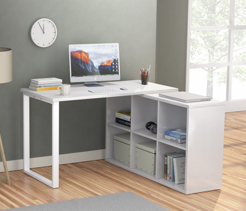 Laude Run Britni Modern Corner L Shape Computer Desk With 6 Britni Modern Corner L Shape Computer Desk With 6 Storage Unit Combo