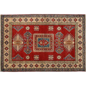 One-of-a-Kind Kazak Hand-Knotted Red Area Rug