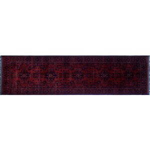 One-of-a-Kind Alban Tribal Hand-Knotted Red Fringe Border Area Rug