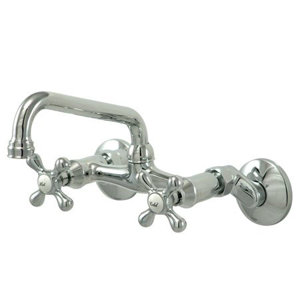 Double Handle Wall Mount Bridge Faucet with Metal Cross Handles