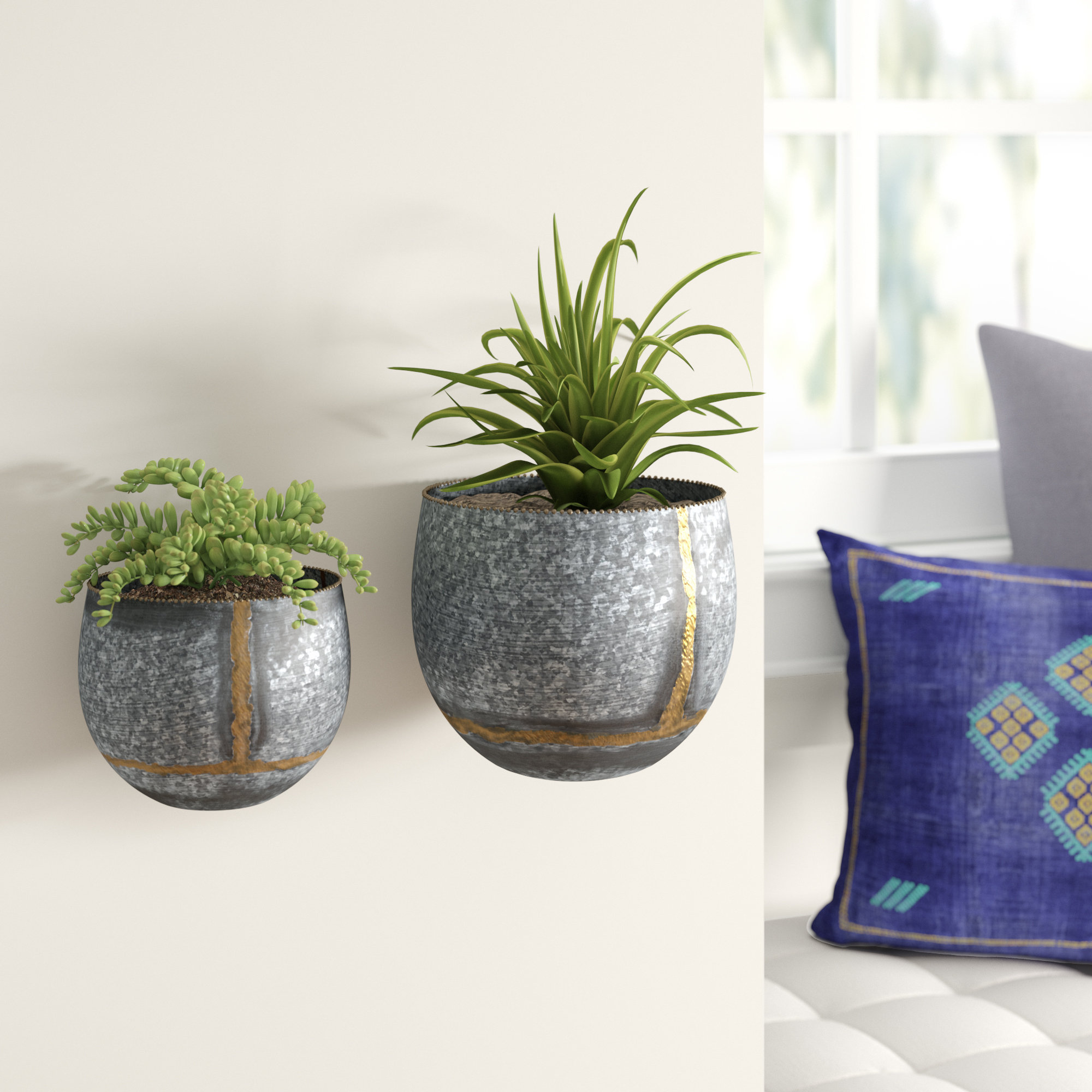 Rolf 2 Piece Galvanized Iron Wall Planter Set Reviews Birch Lane