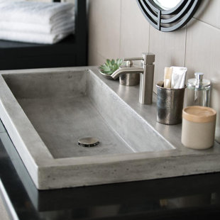 Vanity With Concrete Sink Wayfair Trough Stone Rectangular Drop In Bathroom Sink