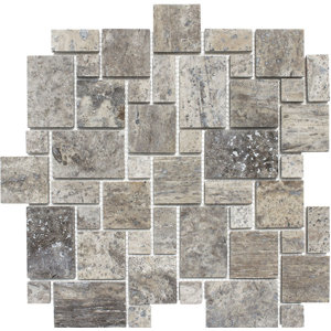 Mini Versailles Random Sized Stone Mosaic Tile in Silver