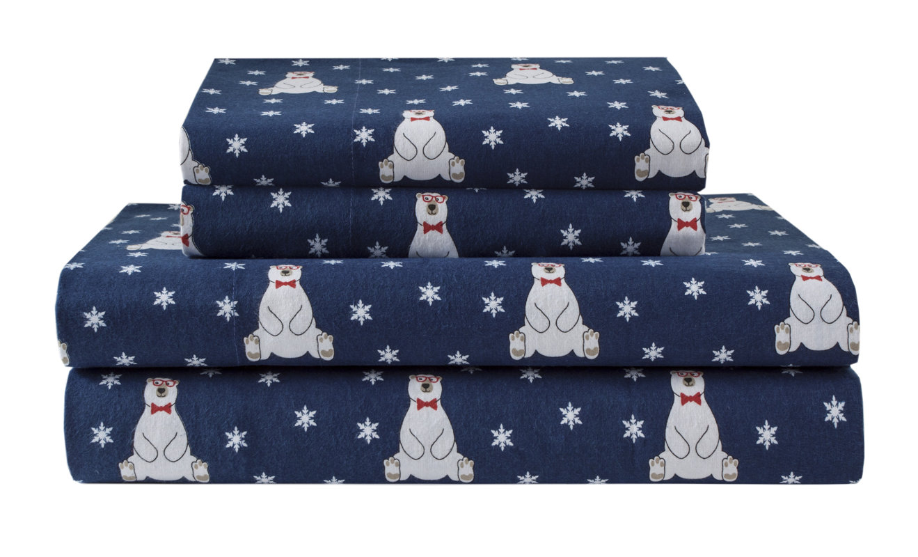 The Holiday Aisle Winter Nights Bears 100 Cotton Flannel Sheet Set
