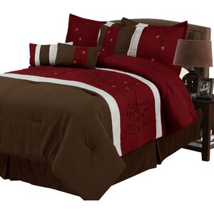 Sarah 7 Piece Comforter Set in Brown & Red