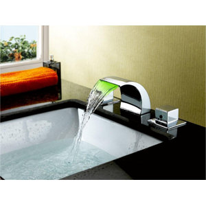 Double Handle Widespread LED Waterfall Bathroom Sink Faucet