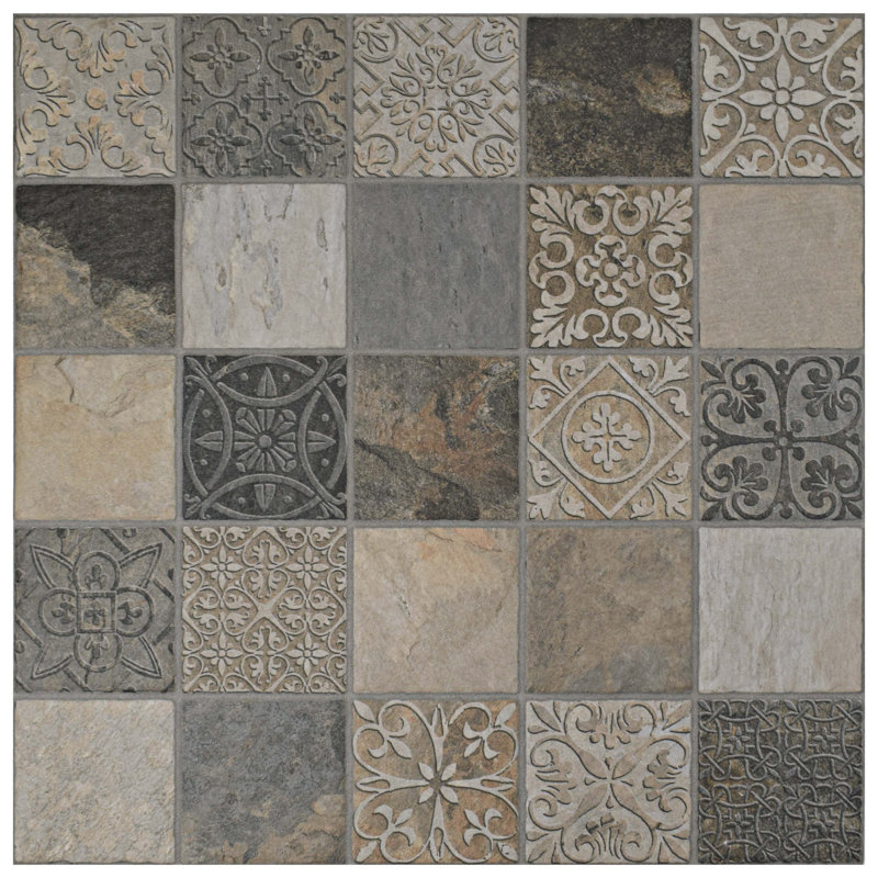 EliteTile Deco Maximiliano 17.5" x 17.5" Porcelain Field Tile in Gray/Brown & Reviews Wayfair