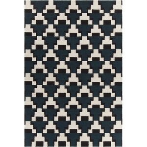 Charlene Textured Contemporary Navy/Cream Area Rug