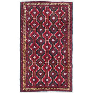 One-of-a-Kind Finest Baluch Wool Hand-Knotted Black/Red Area Rug