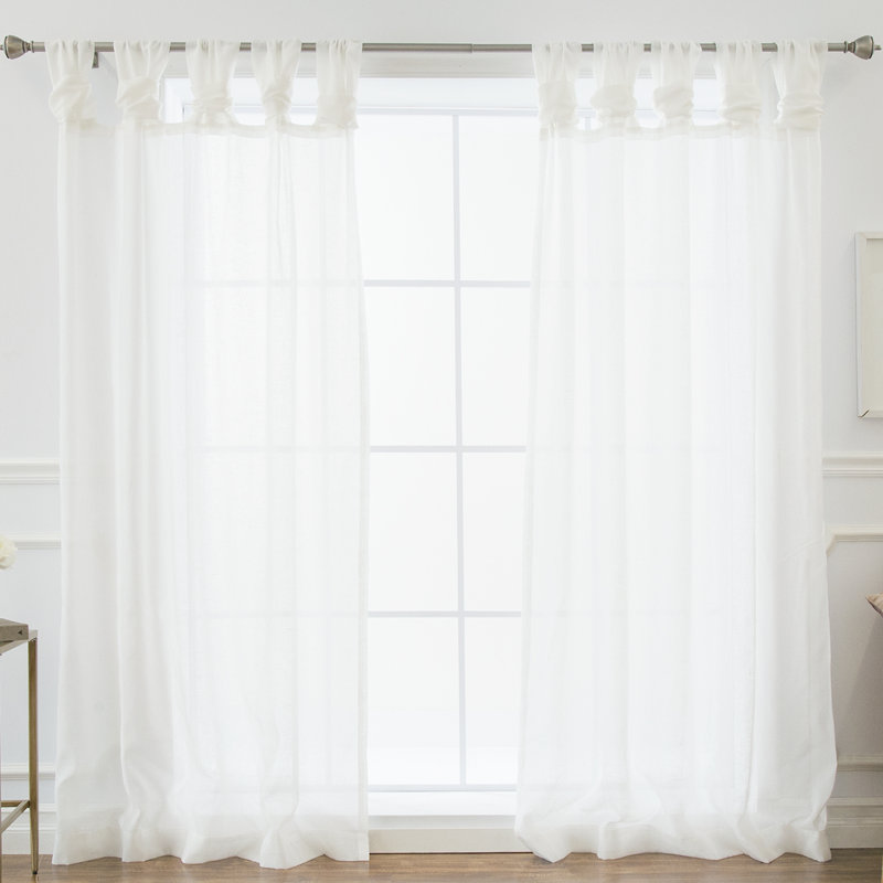 Millie Twist Faux Linen Solid Sheer Tab Top Curtain Panels