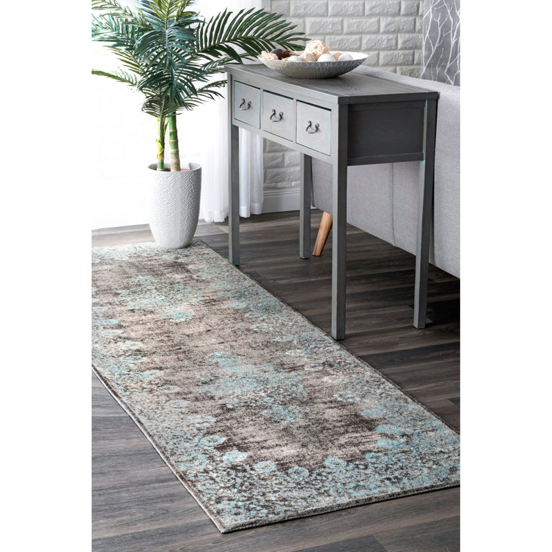 David Turquoise Blue Gray Cream Area Rug