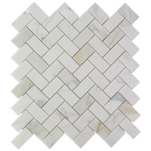 Herringbone Marble Mosaic Tile in Calacatta