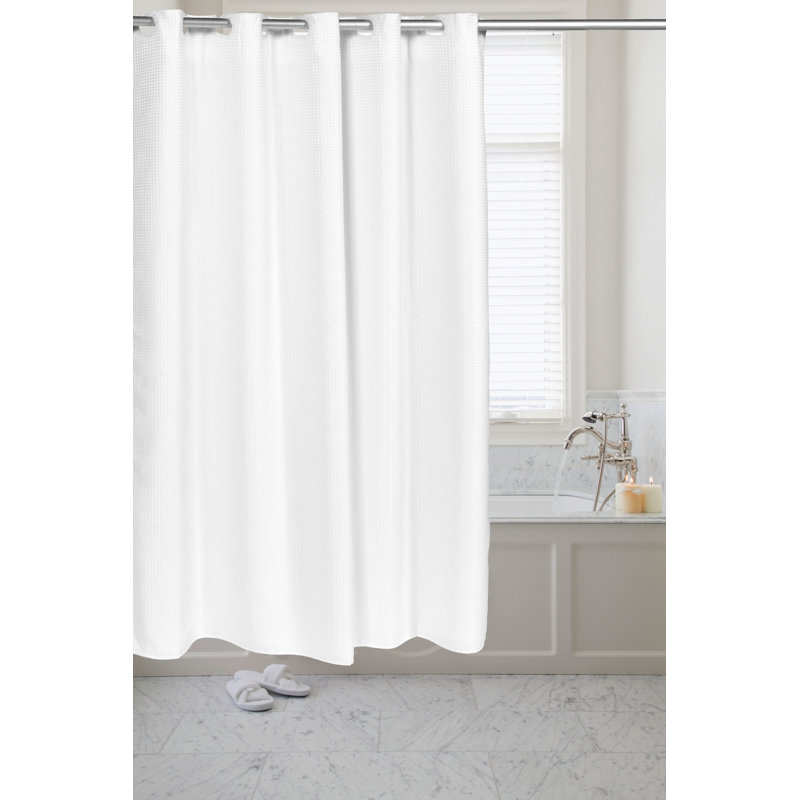 Pre Hooked Waffle Weave Single Shower Curtain Pre Hooked Waffle Weave Single Shower Curtain