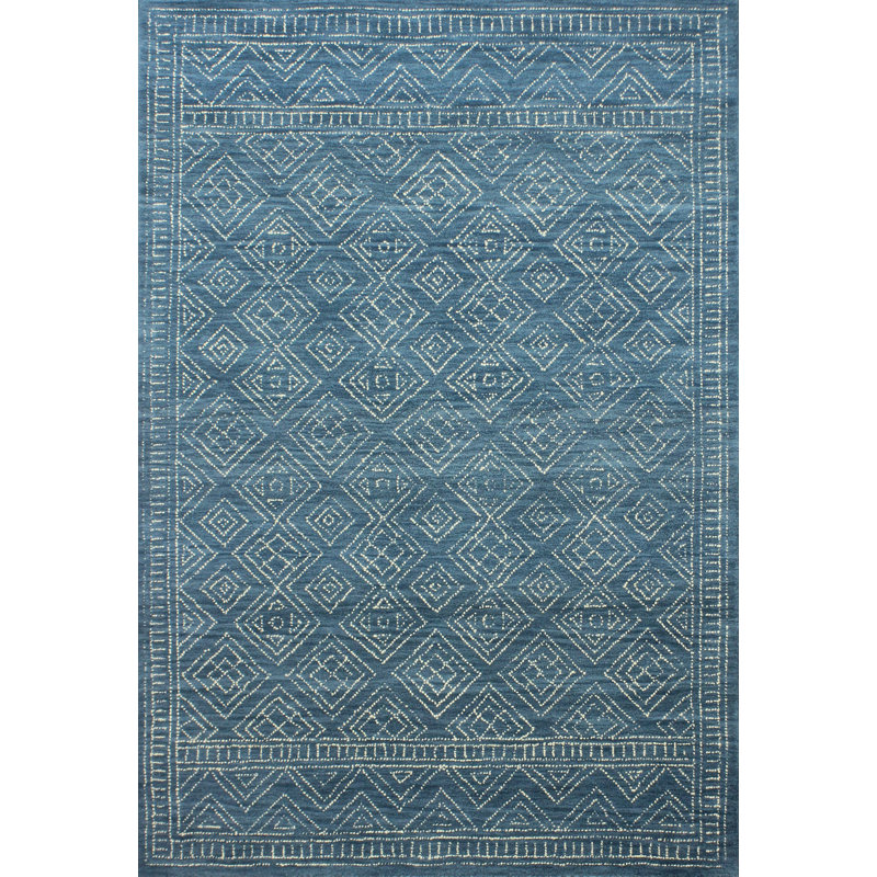 Mistana Kory Hand-Hooked Wool Azure Area Rug, Size: Rectangle 76 x 96