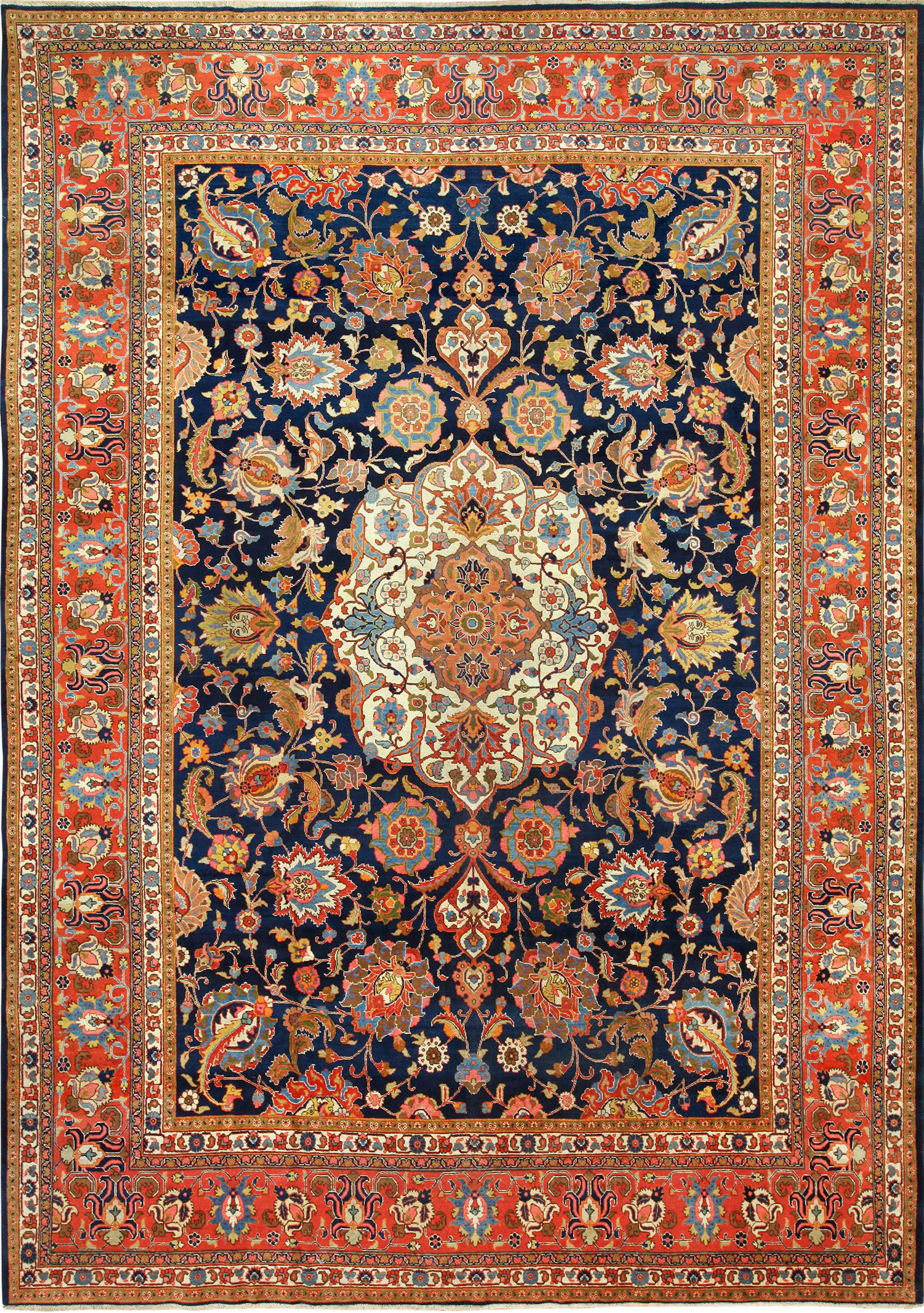 Tabriz Persian Wool Antique Navy Blue Brown Area Rug Tabriz Persian Wool Antique Navy Blue Brown Area Rug