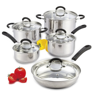 10 Piece Stainless Steel Cookware Set with Encapsulated Bottom