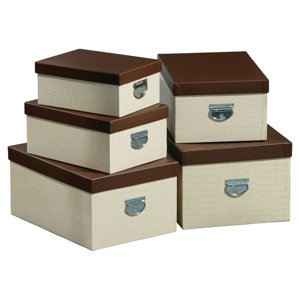 5-tlg. Aufbewahrungsboxen-Set Mock Croc in Creme..