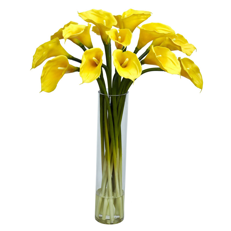 Nearly Natural Calla Lilly With Cylinder Silk Flower Arrangement In Calla Lilly With Cylinder Silk Flower Arrangement In Gl Vase