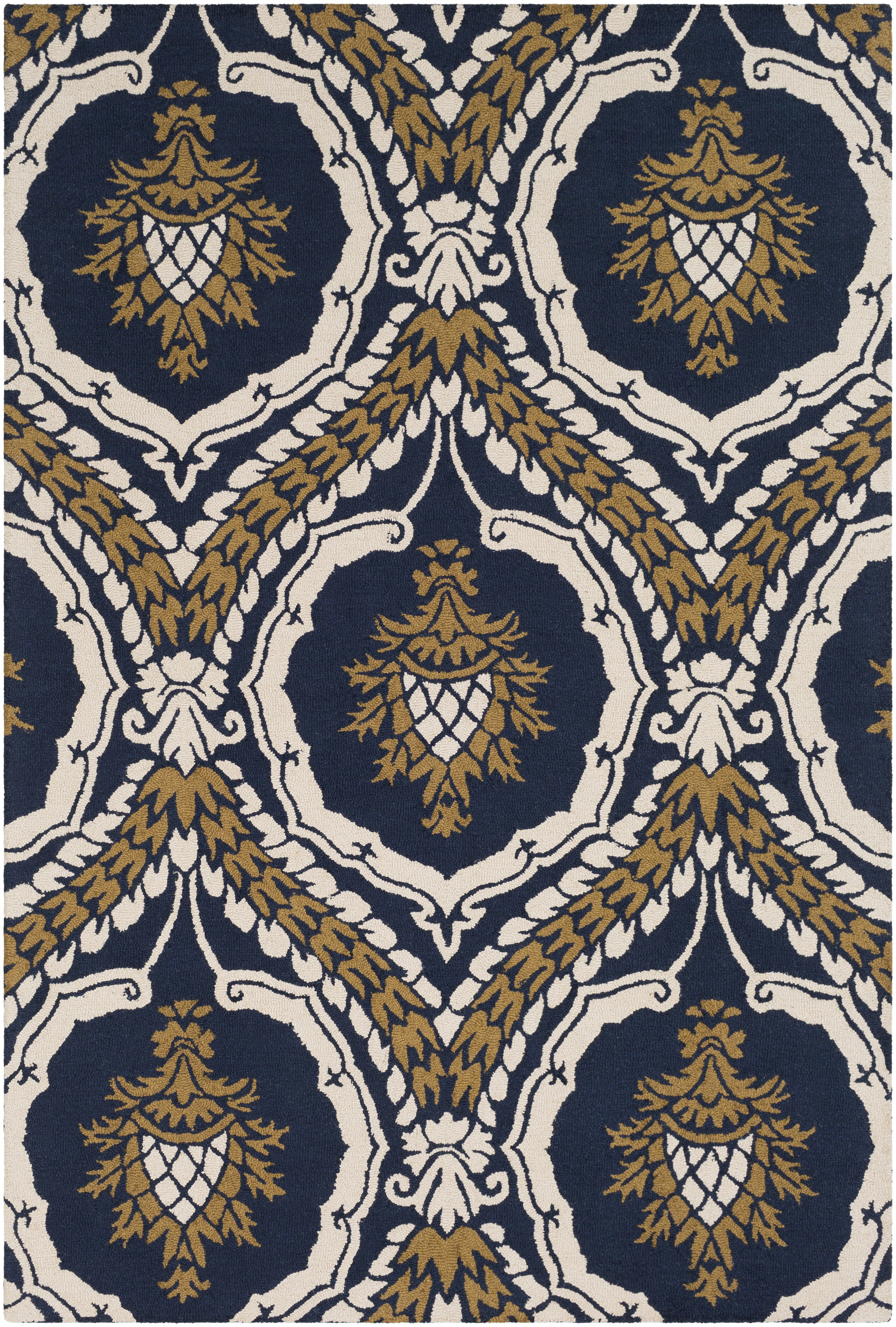 Charlton Home Ebersole Hand Tufted Navy Blue Gold Area Rug Wayfair