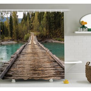 Rustic Decor River Pine Forest Shower Curtain Set