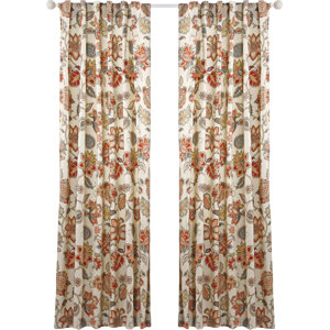 Celine Lined Nature/Floral Semi-Sheer Rod pocket Single Curtain Panel