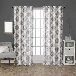 Niles Burnout Damask Sheer Grommet Curtain Panels (Set of 2)