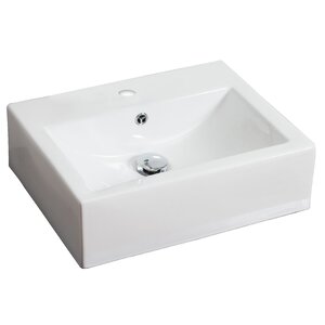 Ceramic Rectangular Vessel Bathroom Sink with Overflow