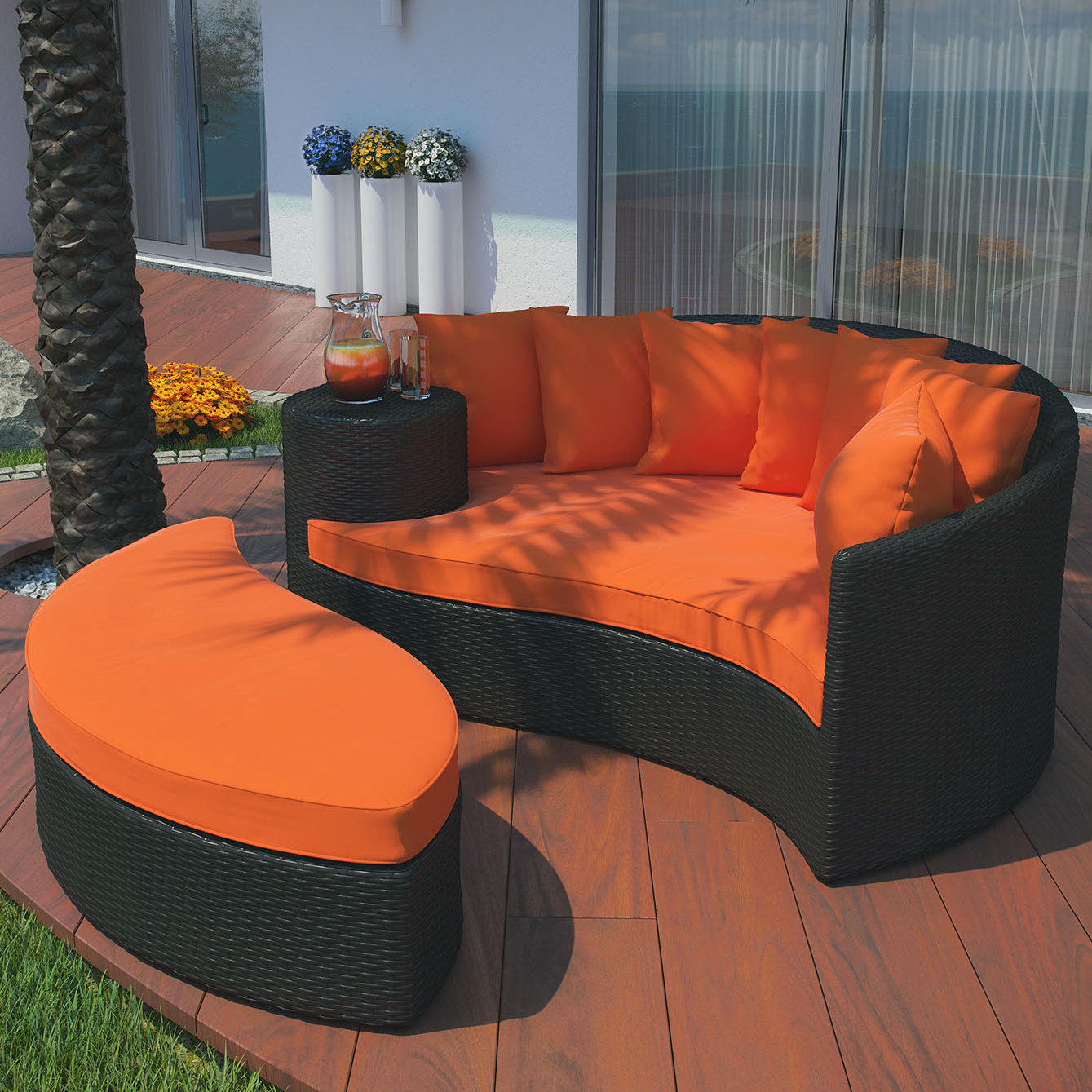 Brayden Studio Greening Outdoor Daybed with Ottoman & Cushion & Reviews