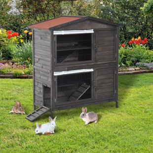 Rabbit Bunny Cages You Ll Love Wayfair Gatun Wooden Double Decker Outdoor Rabbit Hutch With Cage Small Animal