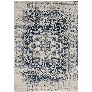 Loretta Beige/Navy Blue Area Rug