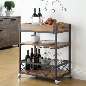 Zona Kitchen Cart with Wooden Top