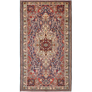 Bakhtiar Hand Knotted Wool Dark Navy/Dark Red Area Rug
