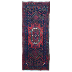 Alayna Semi-Antique Hamadan Hand-Woven Wool Blue Area Rug