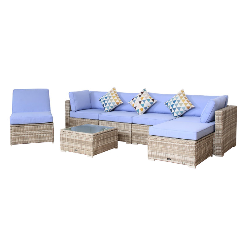 Broyerk 7 Piece Rattan Sectional Set With Cushions Reviews Wayfair 7 Piece Rattan Sectional Set With Cushions