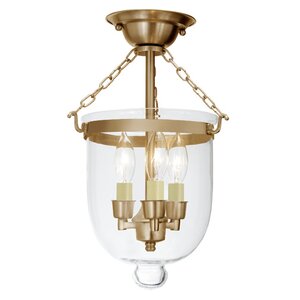 3-Light Small Bell Jar Semi Flush Mount