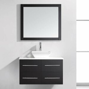 Decastro 35″ Single Bathroom Vanity Set with White Stone Top and Mirror