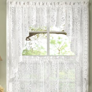 Old World Style Floral Heavy Lace Kitchen Curtain Swag