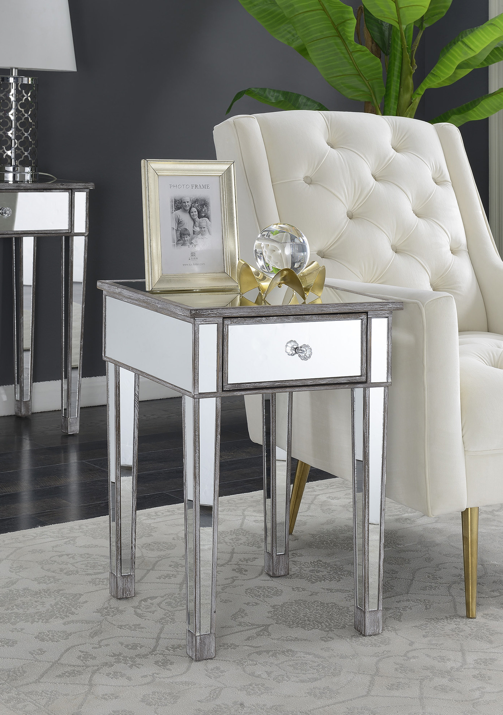 Claybrooks Mirrored End Table With Drawer