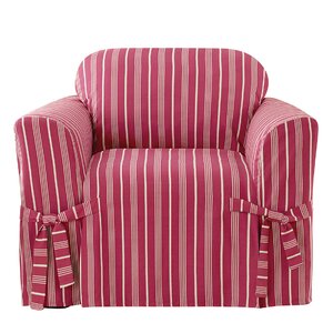 Grain Sack Stripe Box Cushion Armchair Slipcover