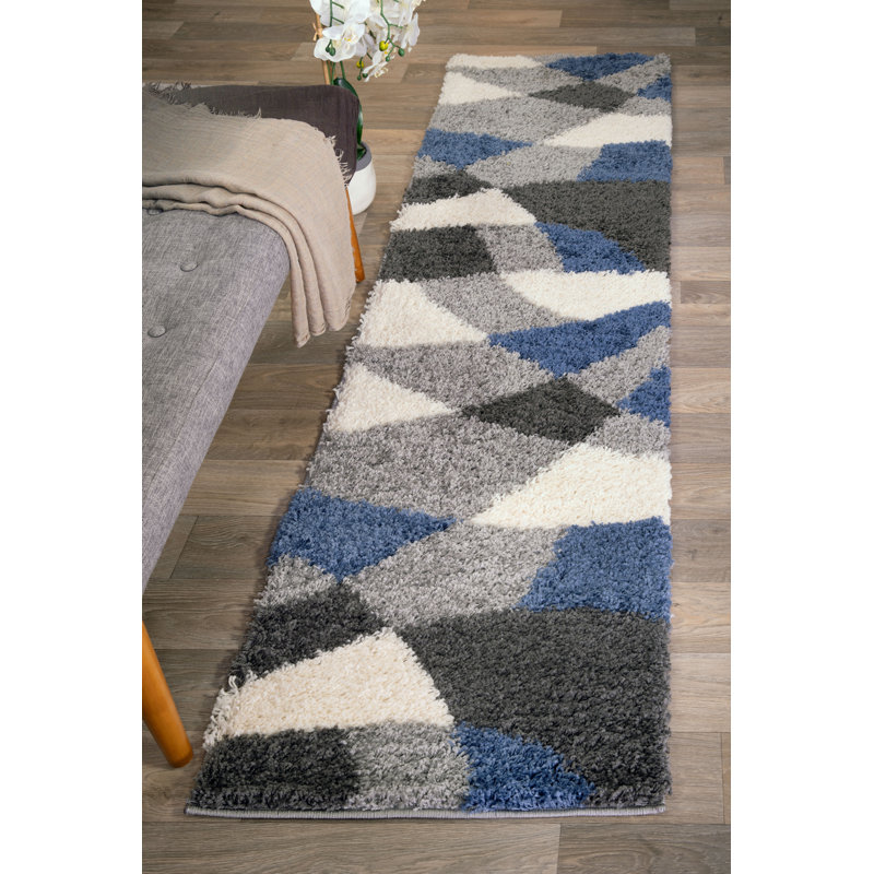 Sybilla Cozy Modern Geometric Handmade Blue Gray Cream Area Rug