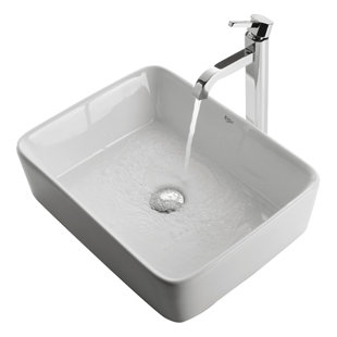 Bathroom Sinks Faucet Combos You Ll Love Wayfair Save Kraus Ceramic Rectangular Vessel Bathroom Sink With Faucet